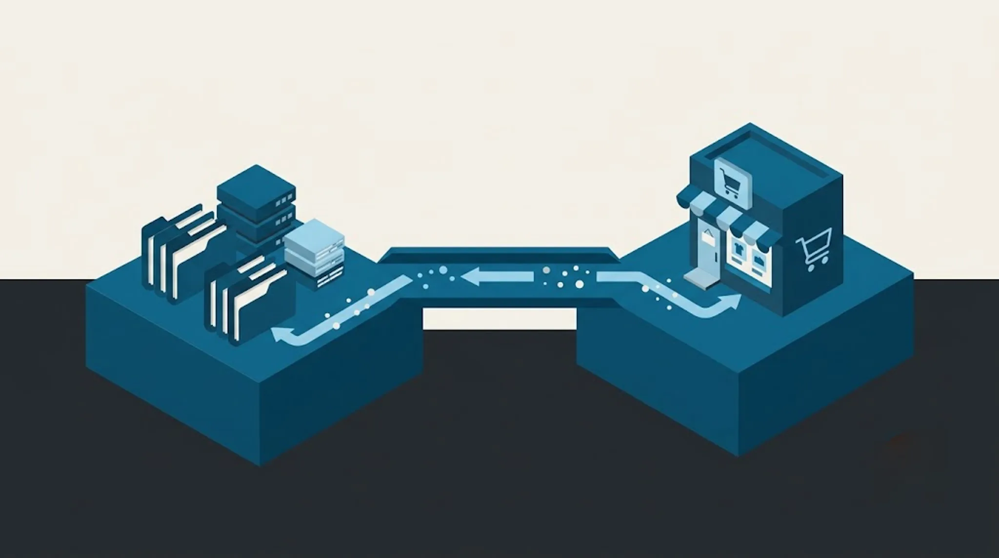 NetSuite and Shopify shown as two platforms joined by a solid two-way data bridge